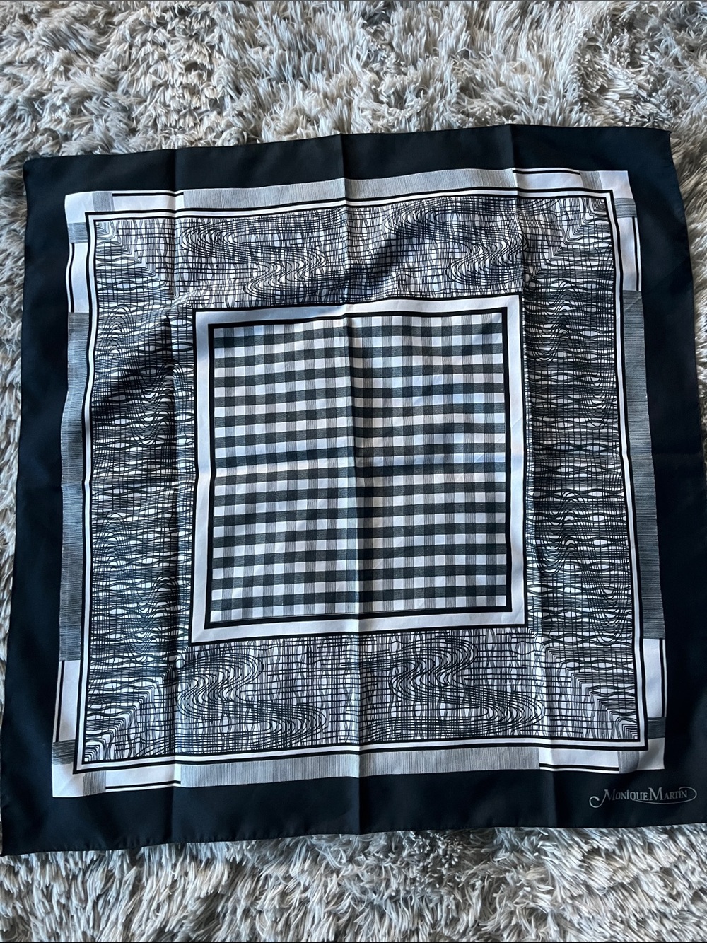 Monique Martin Black & White Checked Silk Scarf - Vintage